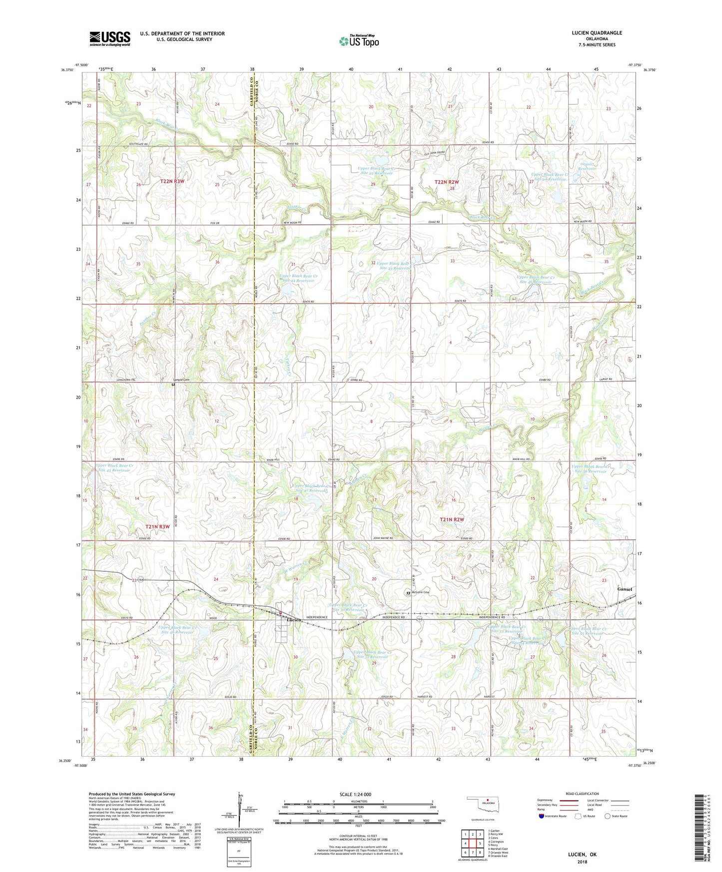 Lucien Oklahoma US Topo Map Image