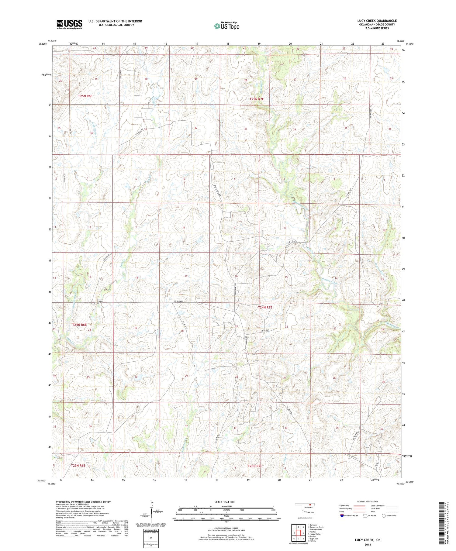 Lucy Creek Oklahoma US Topo Map Image
