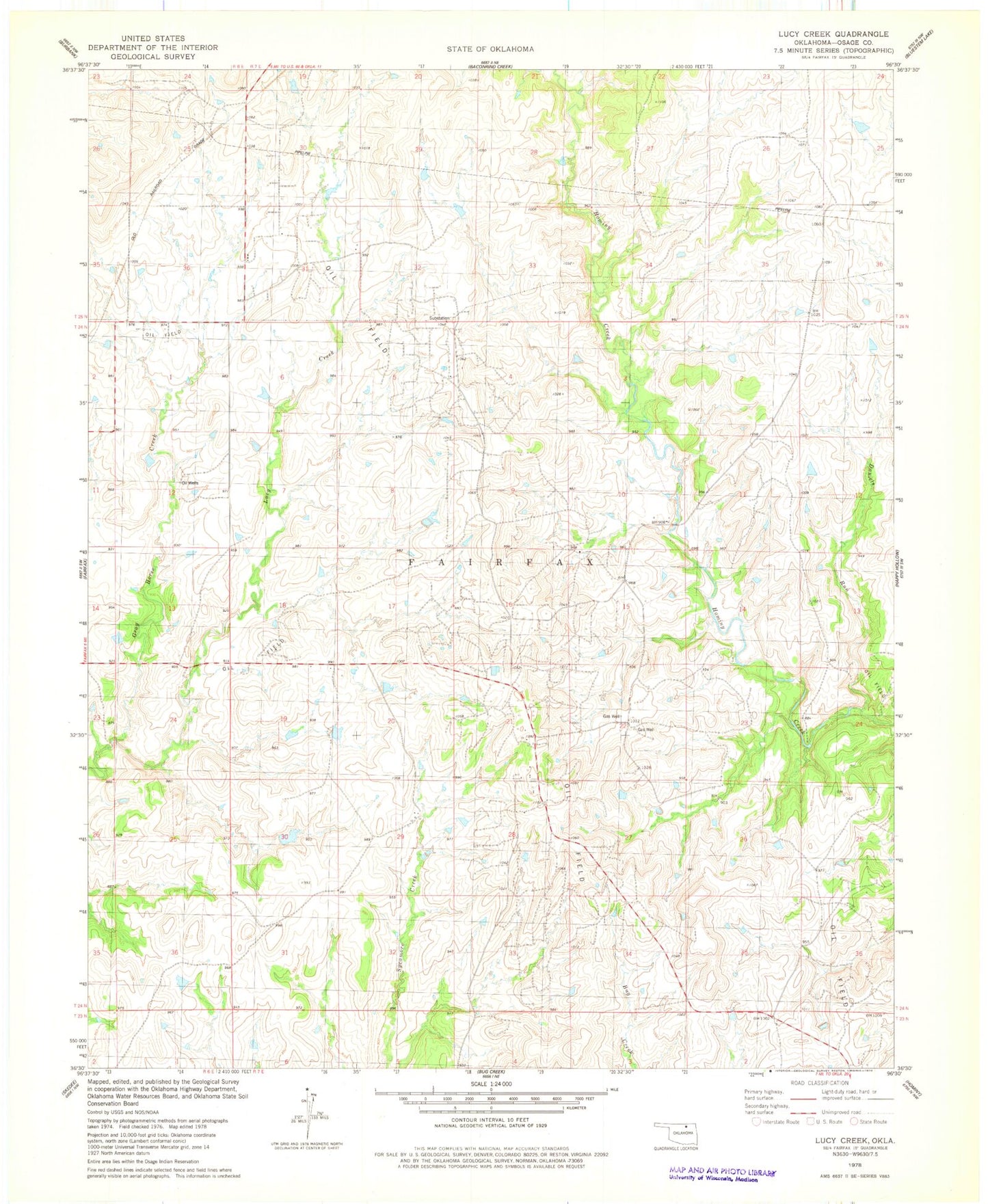 Classic USGS Lucy Creek Oklahoma 7.5'x7.5' Topo Map Image