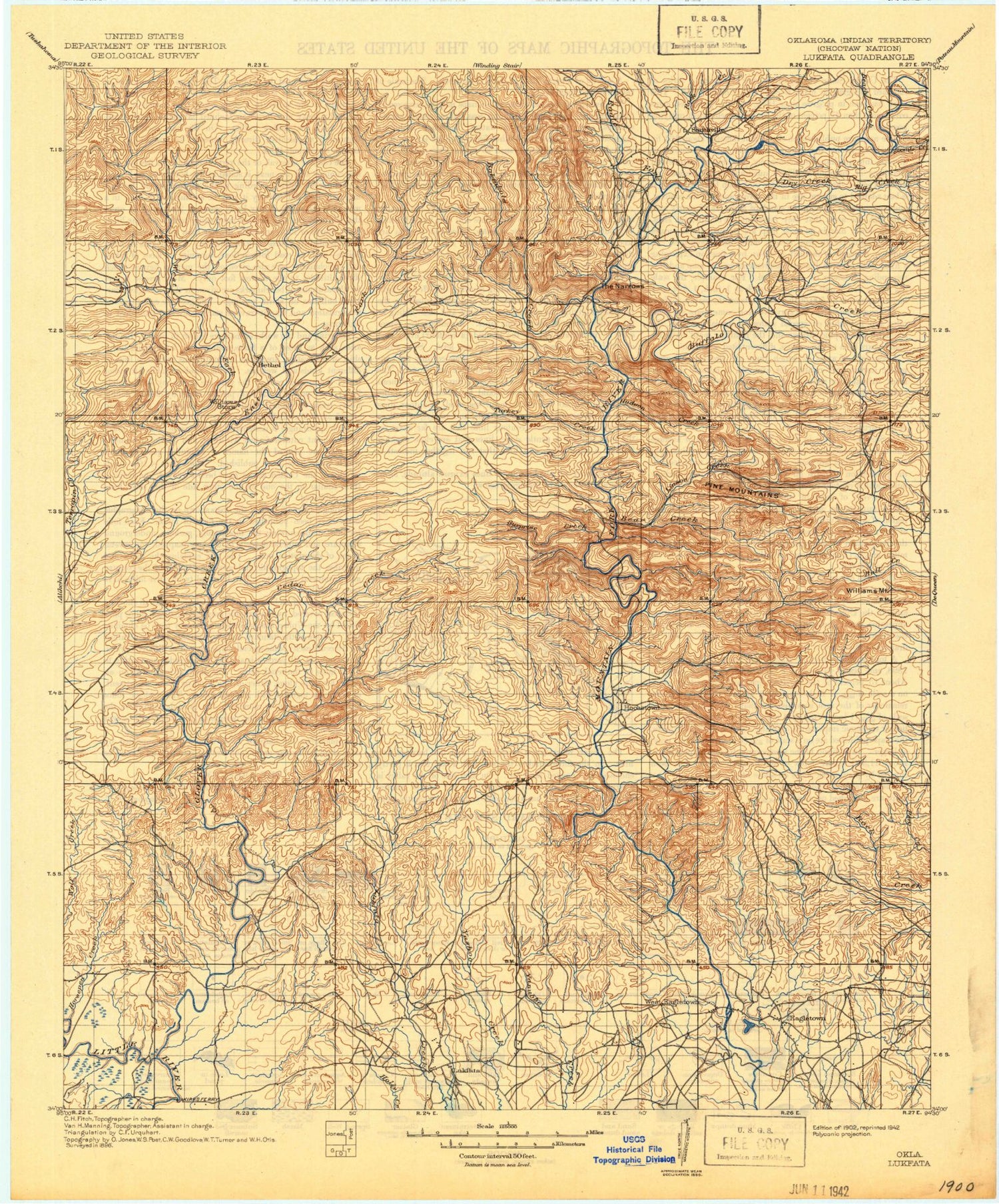 Historic 1902 Lukfata Oklahoma 30'x30' Topo Map Image