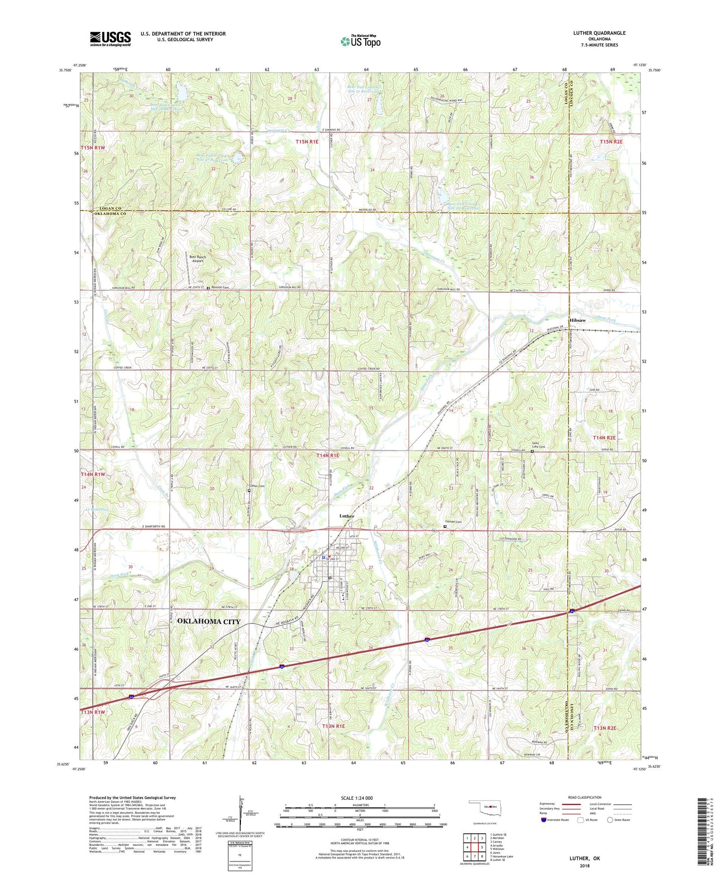 Luther Oklahoma US Topo Map Image