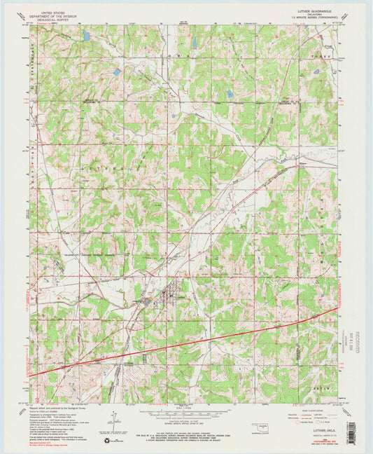 Classic USGS Luther Oklahoma 7.5'x7.5' Topo Map Image
