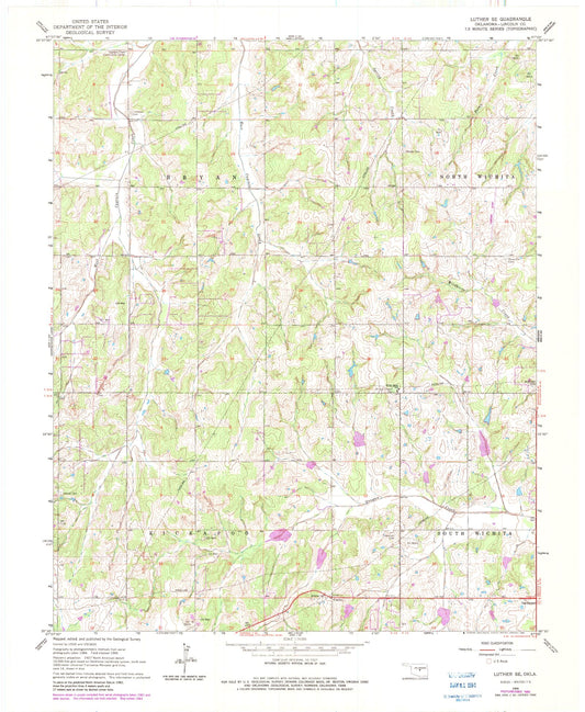 Classic USGS Luther SE Oklahoma 7.5'x7.5' Topo Map Image