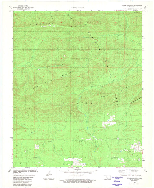 Classic USGS Lynn Mountain Oklahoma 7.5'x7.5' Topo Map Image