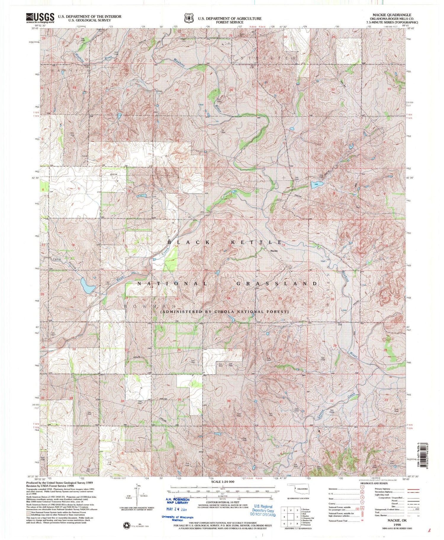 Classic USGS Mackie Oklahoma 7.5'x7.5' Topo Map Image