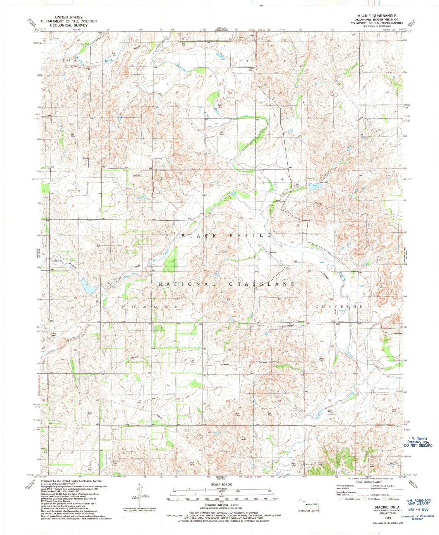 Classic USGS Mackie Oklahoma 7.5'x7.5' Topo Map Image