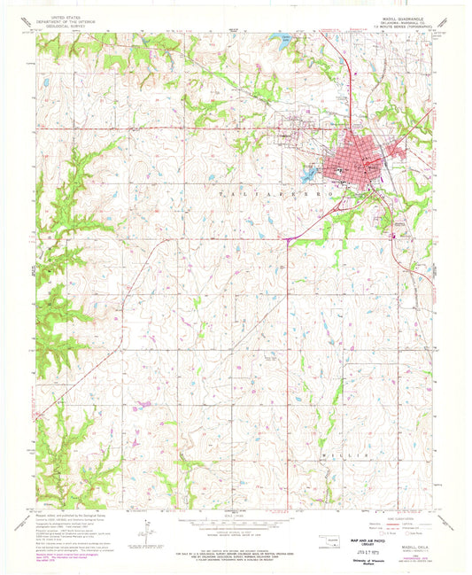 Classic USGS Madill Oklahoma 7.5'x7.5' Topo Map Image