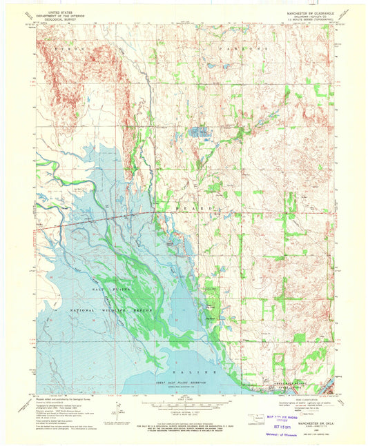 Classic USGS Manchester SW Oklahoma 7.5'x7.5' Topo Map Image
