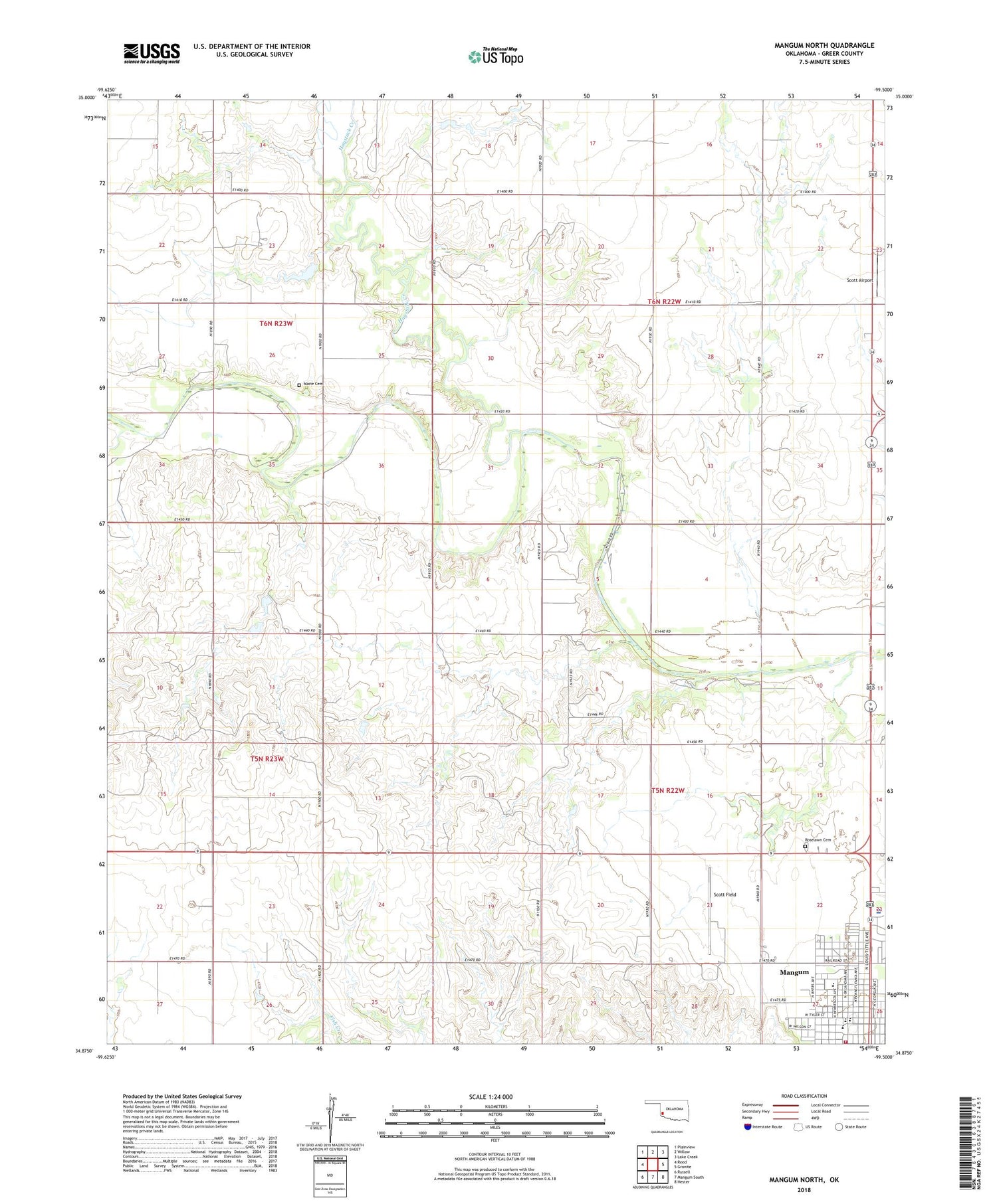Mangum North Oklahoma US Topo Map Image