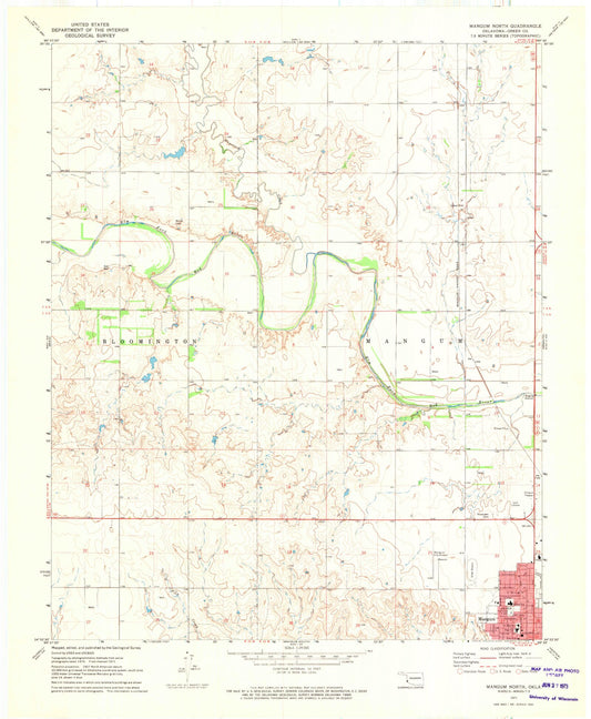 Classic USGS Mangum North Oklahoma 7.5'x7.5' Topo Map Image
