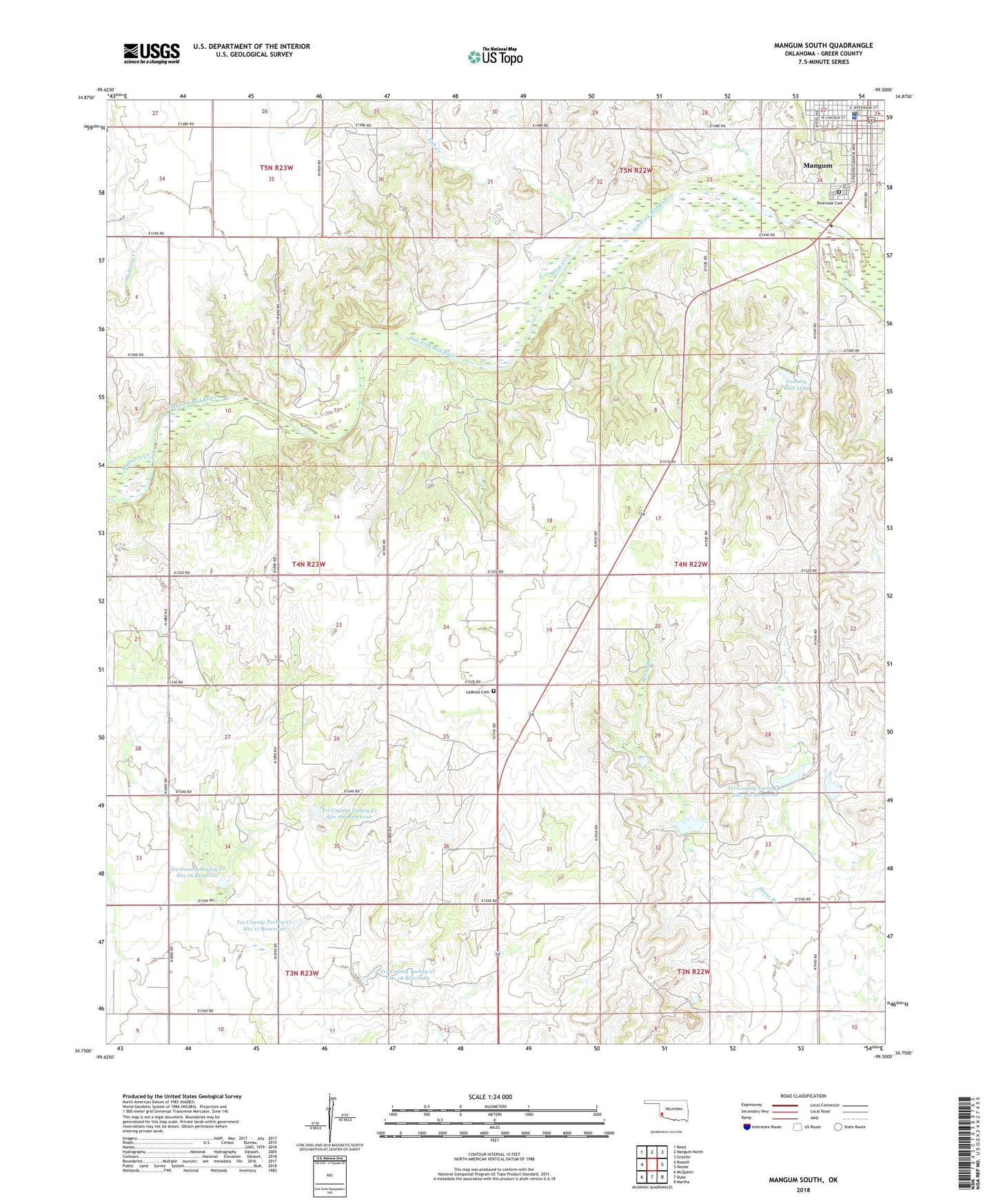 Mangum South Oklahoma US Topo Map Image