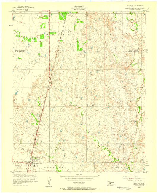 Classic USGS Manitou Oklahoma 7.5'x7.5' Topo Map Image