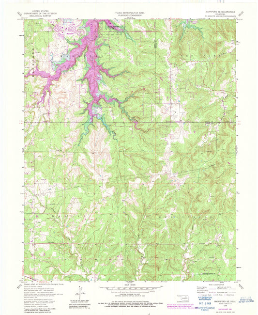 Classic USGS Mannford SE Oklahoma 7.5'x7.5' Topo Map Image