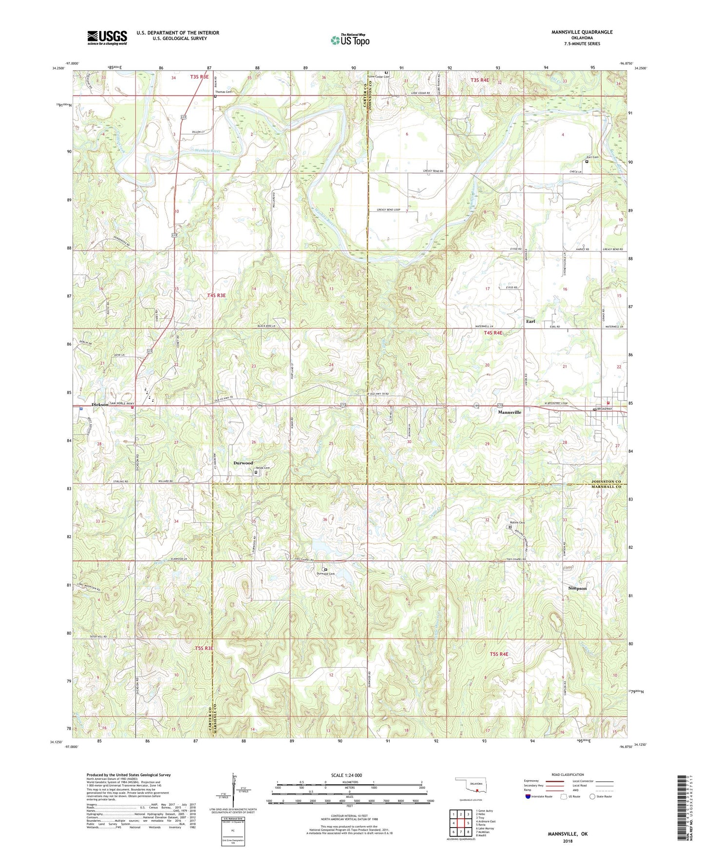 Mannsville Oklahoma US Topo Map Image