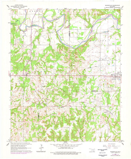 Classic USGS Mannsville Oklahoma 7.5'x7.5' Topo Map Image