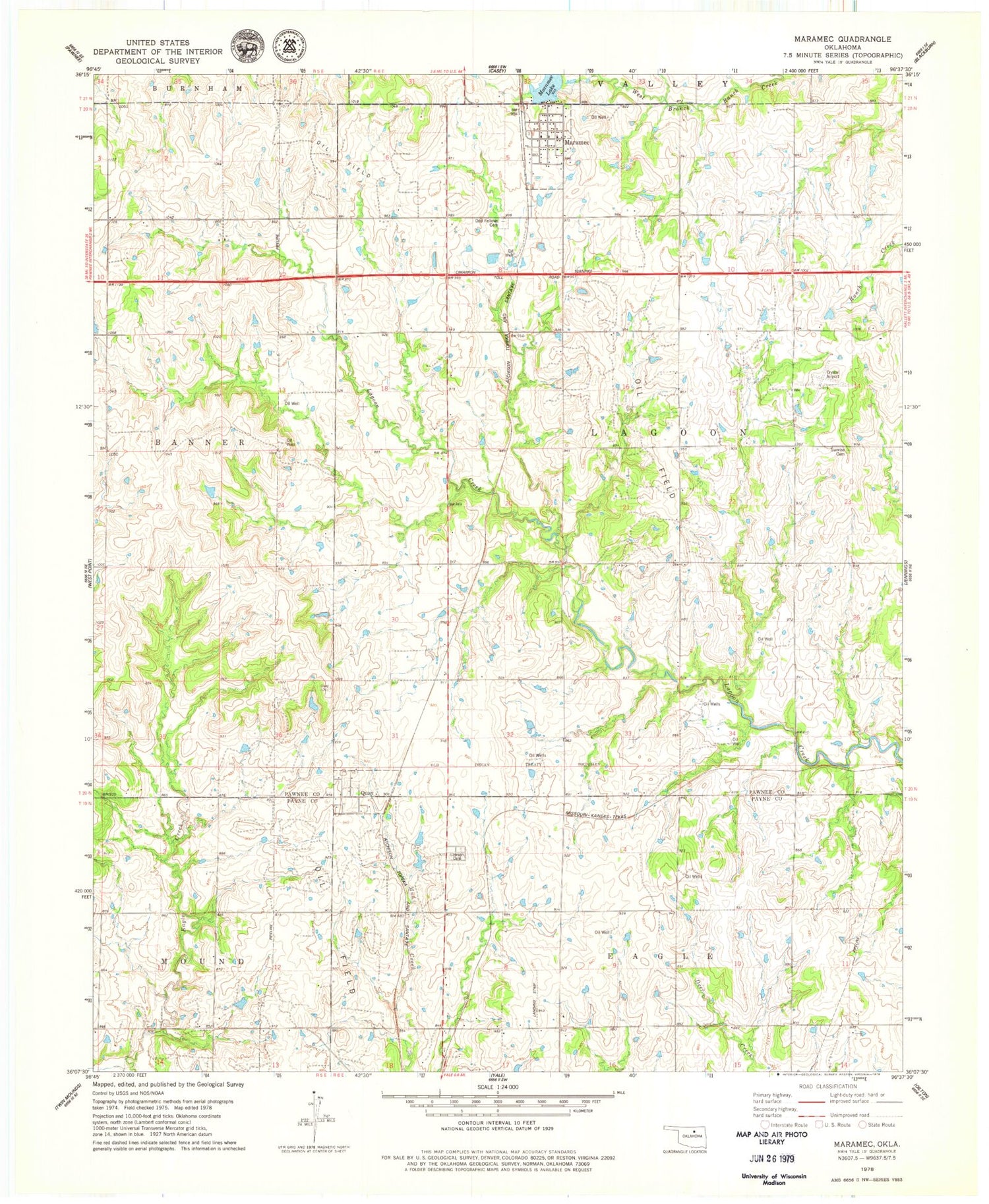 Classic USGS Maramec Oklahoma 7.5'x7.5' Topo Map Image