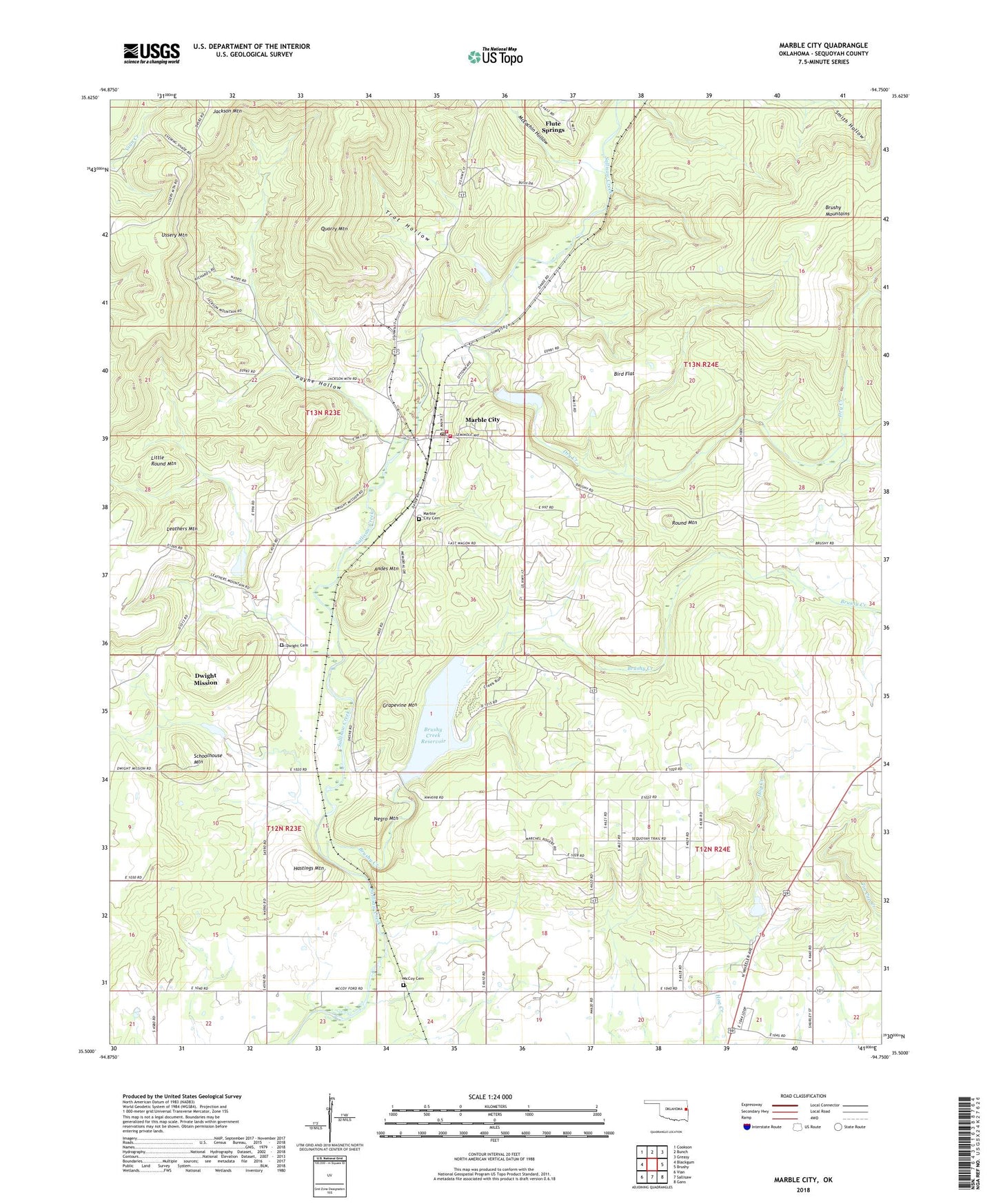 Marble City Oklahoma US Topo Map Image
