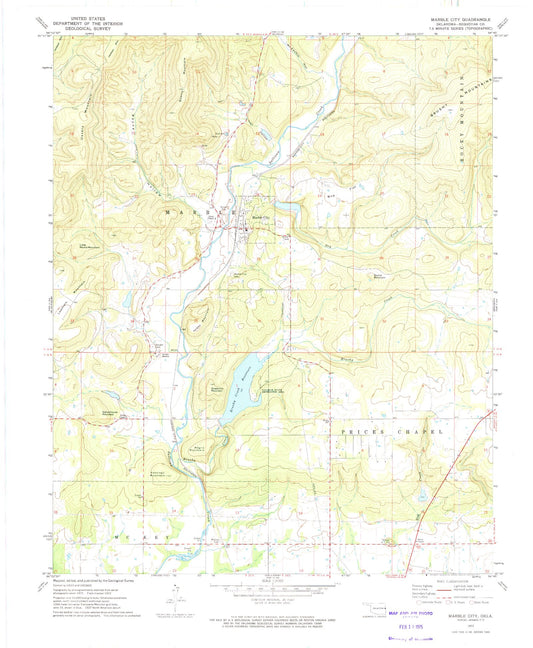 Classic USGS Marble City Oklahoma 7.5'x7.5' Topo Map Image