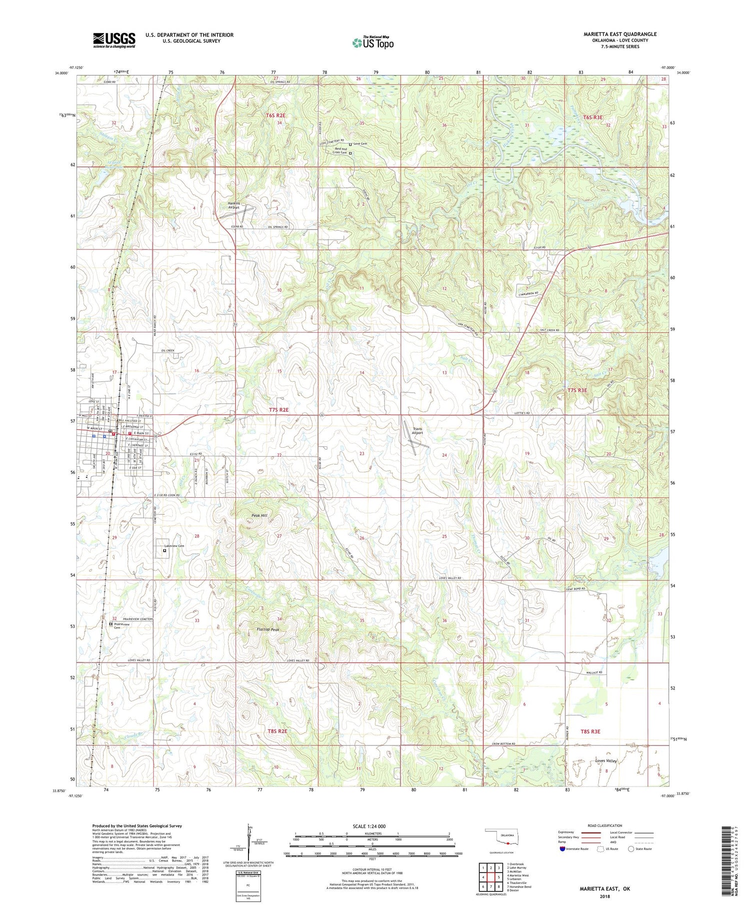 Marietta East Oklahoma US Topo Map Image
