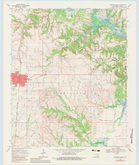 Classic USGS Marietta East Oklahoma 7.5'x7.5' Topo Map Image