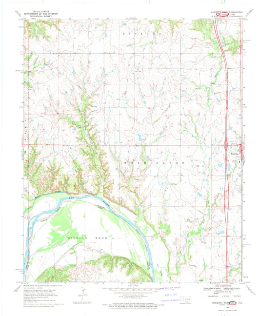 Classic USGS Marietta West Oklahoma 7.5'x7.5' Topo Map Image