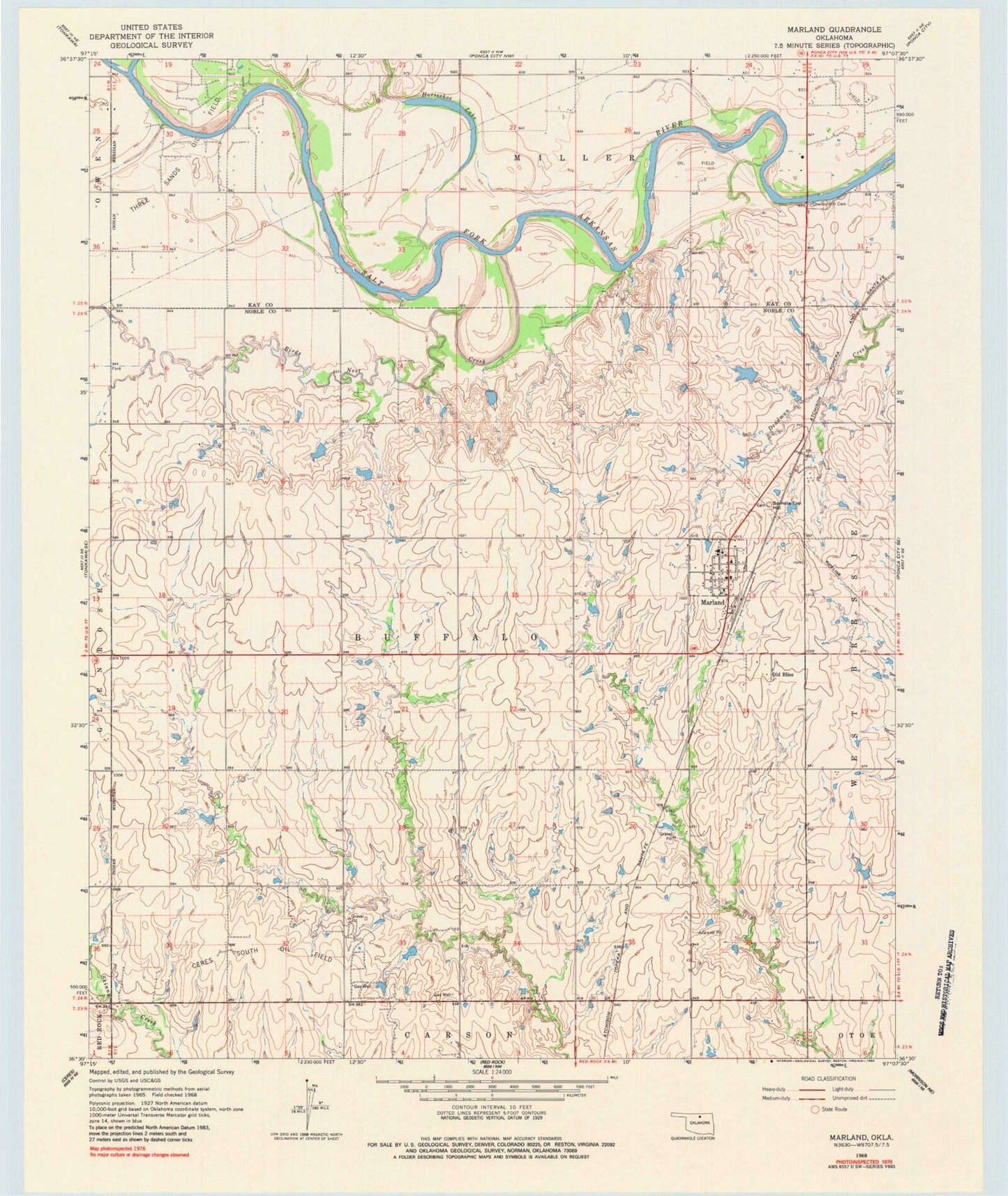 Classic USGS Marland Oklahoma 7.5'x7.5' Topo Map Image