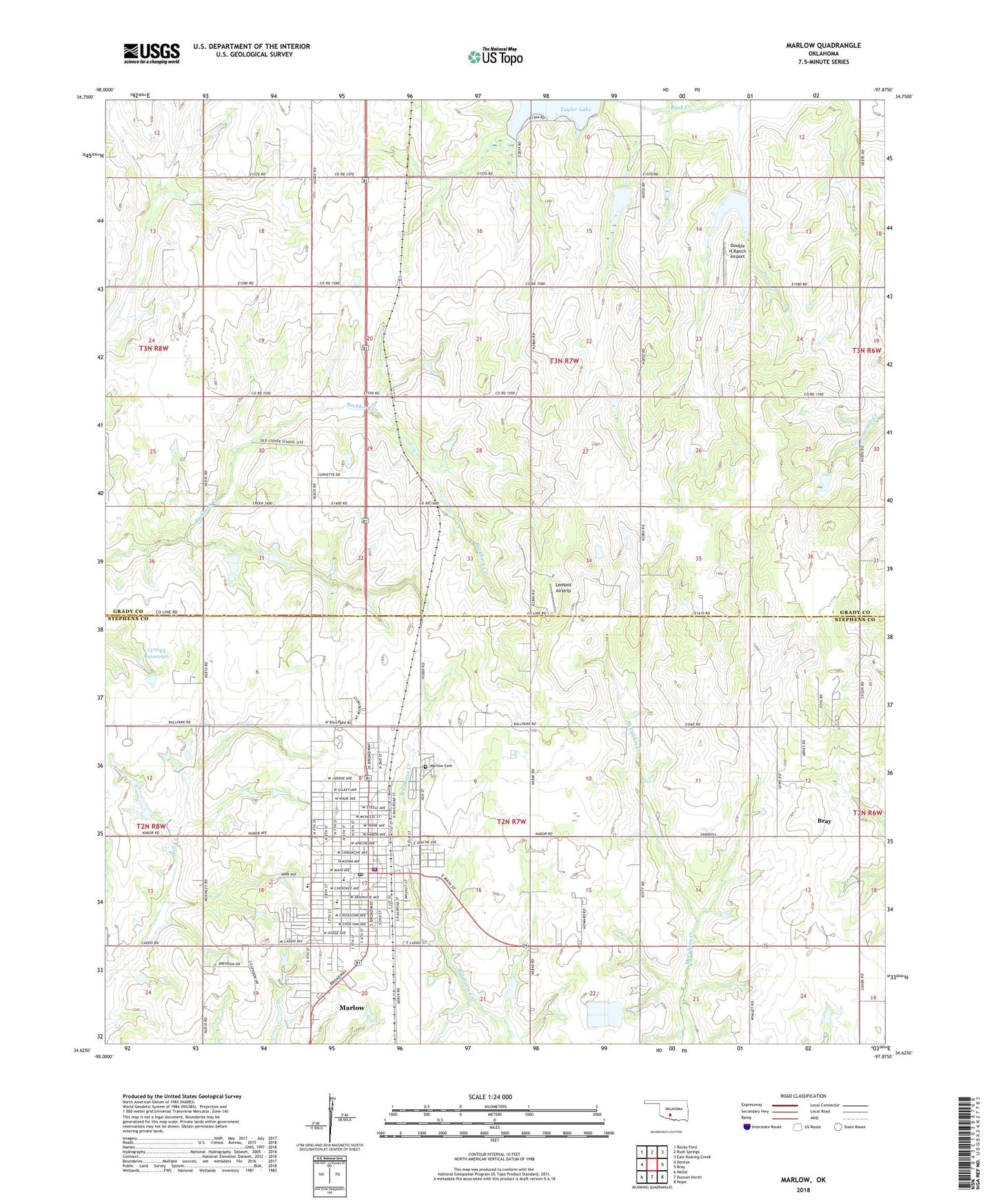 Marlow Oklahoma US Topo Map Image