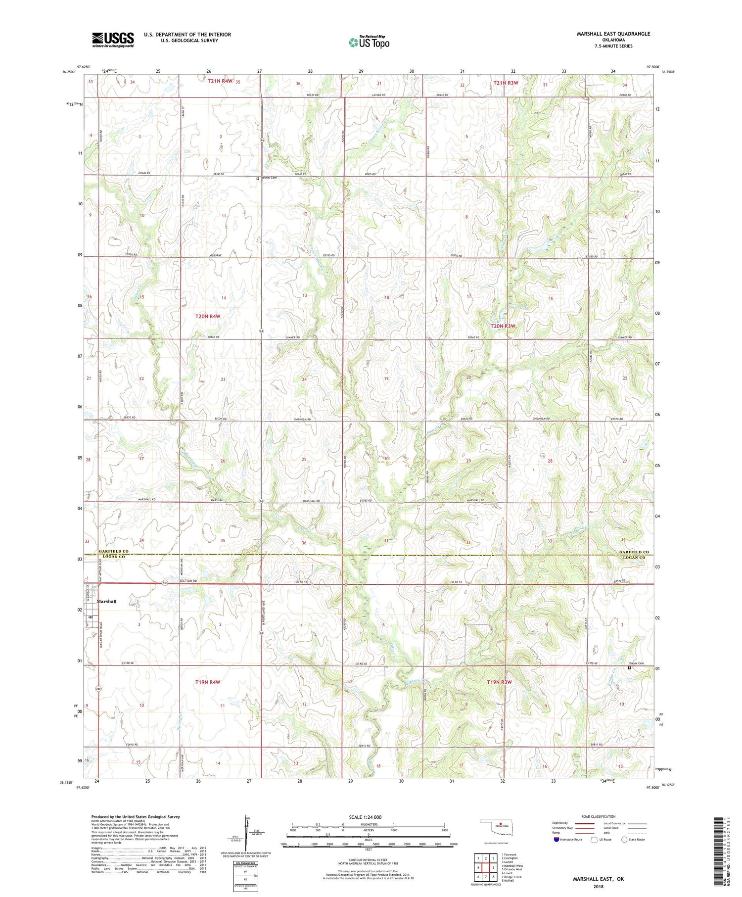 Marshall East Oklahoma US Topo Map Image