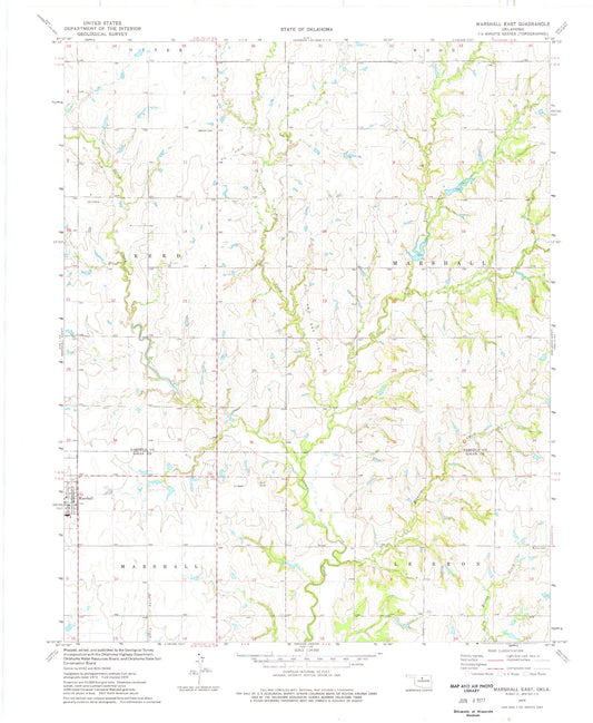 Classic USGS Marshall East Oklahoma 7.5'x7.5' Topo Map Image