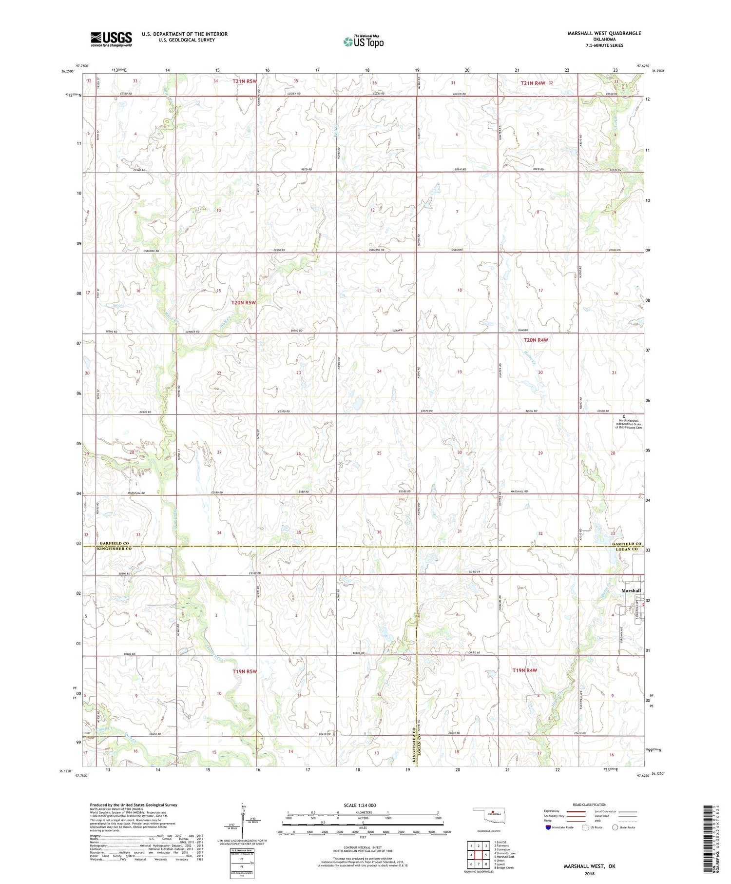 Marshall West Oklahoma US Topo Map Image