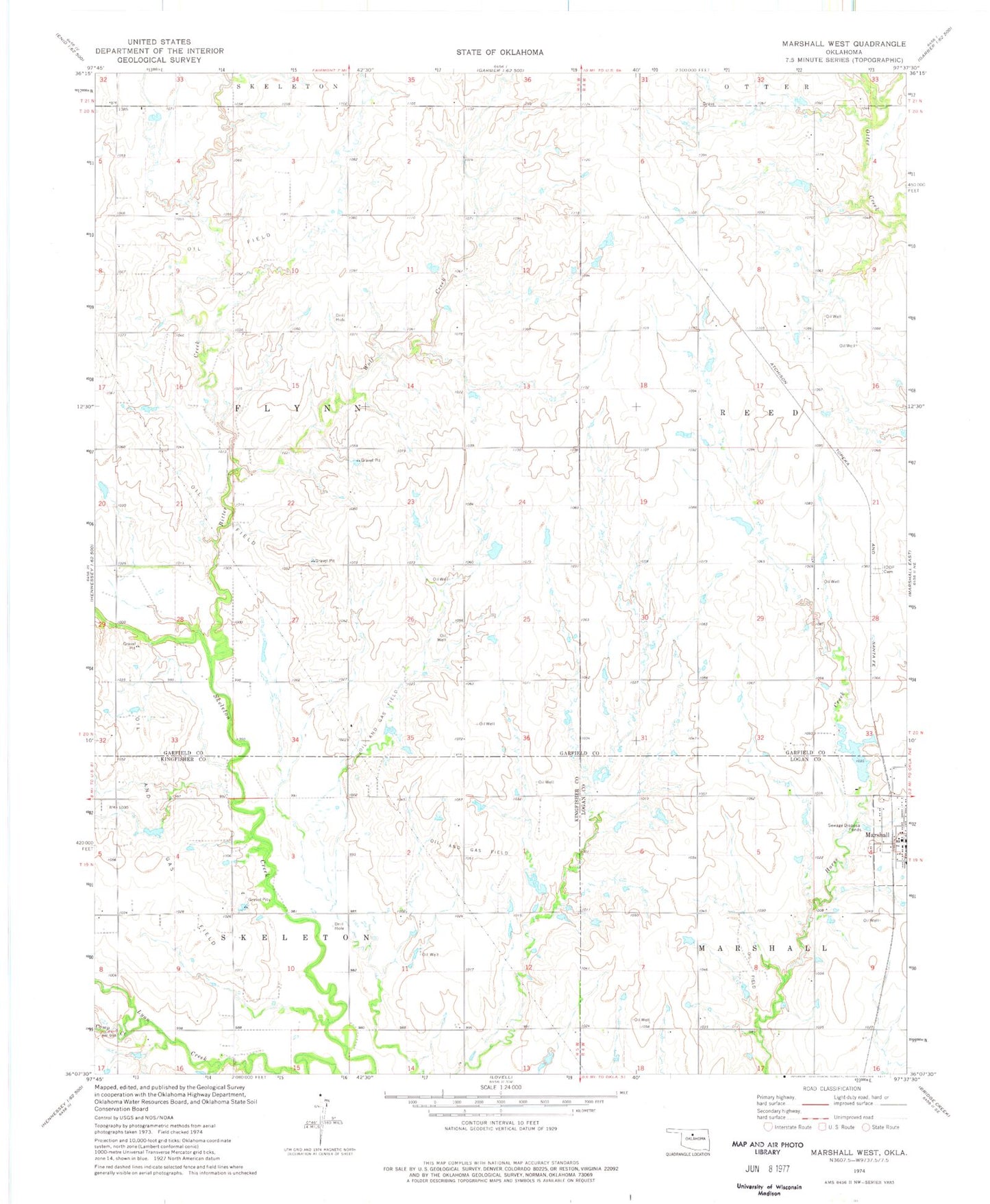 Classic USGS Marshall West Oklahoma 7.5'x7.5' Topo Map Image