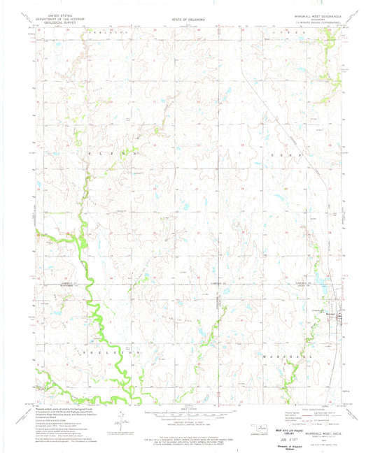 Classic USGS Marshall West Oklahoma 7.5'x7.5' Topo Map Image