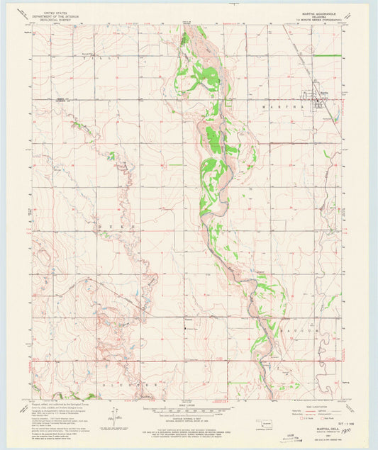 Classic USGS Martha Oklahoma 7.5'x7.5' Topo Map Image