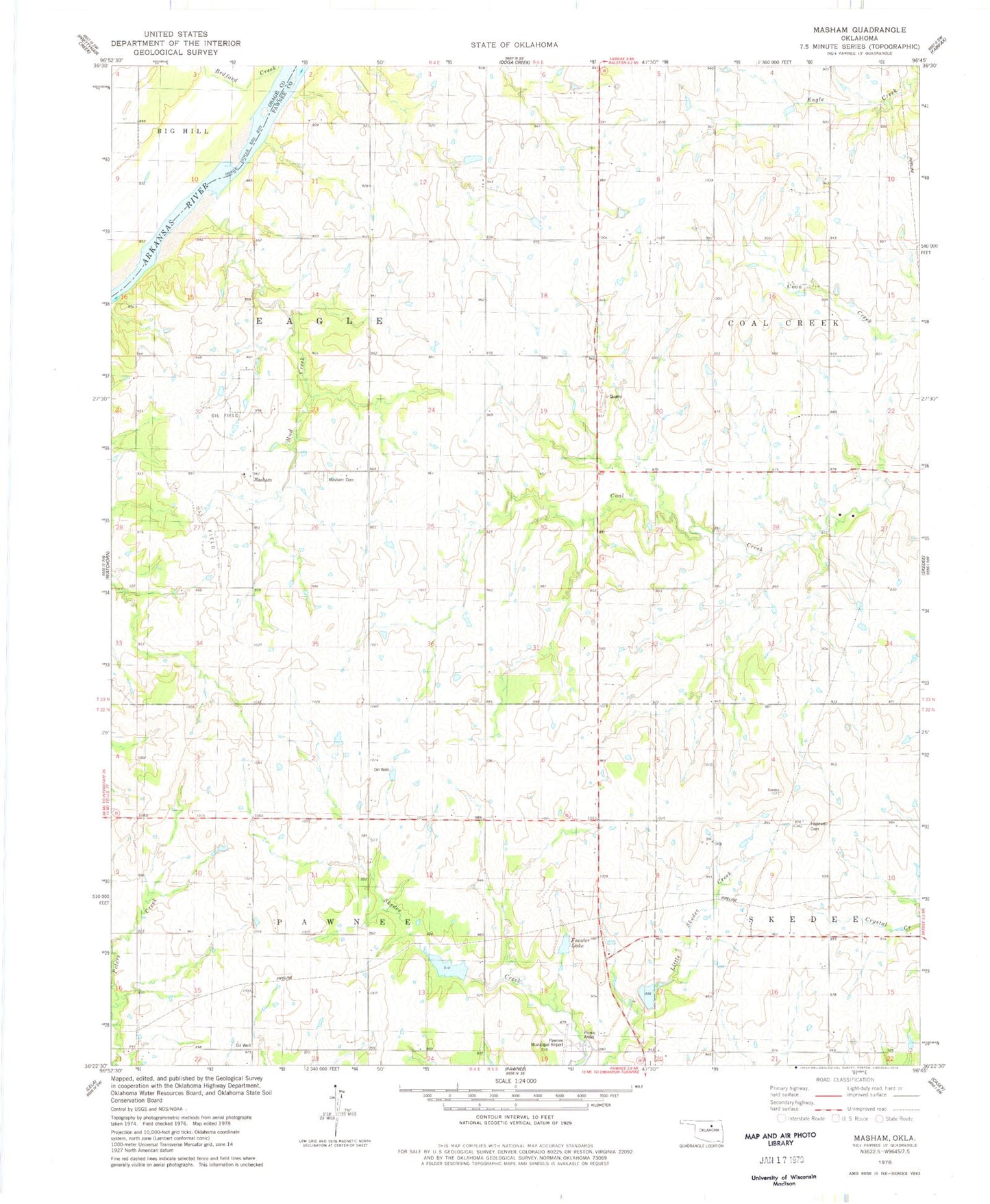 Classic USGS Masham Oklahoma 7.5'x7.5' Topo Map Image