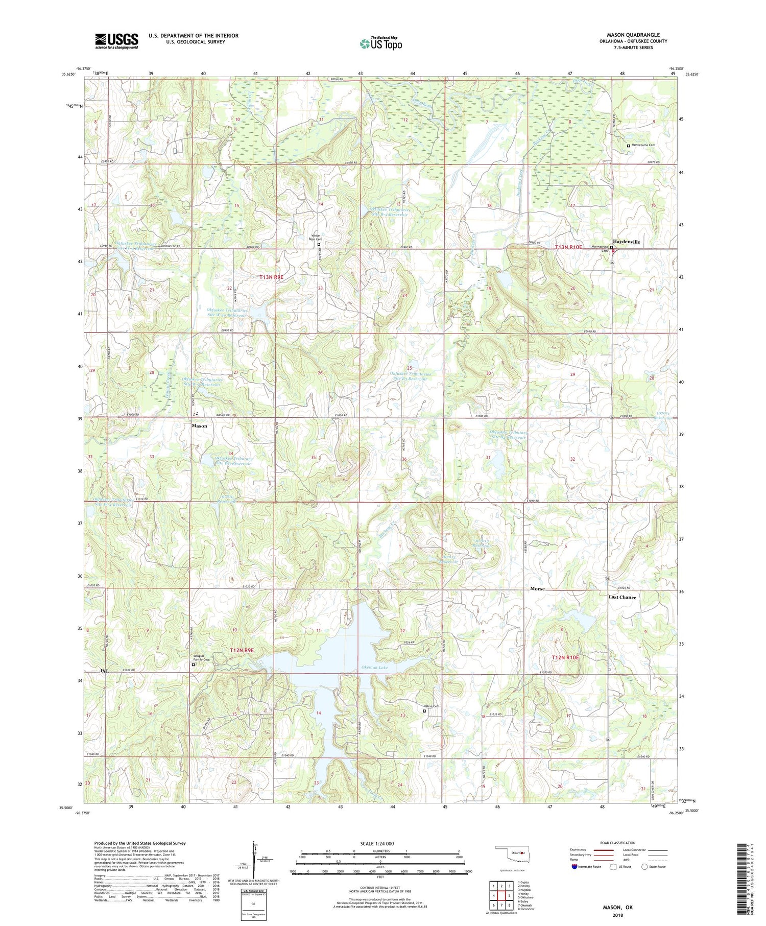 Mason Oklahoma US Topo Map Image