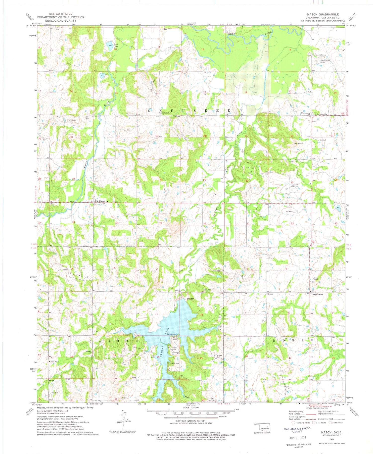 Classic USGS Mason Oklahoma 7.5'x7.5' Topo Map Image