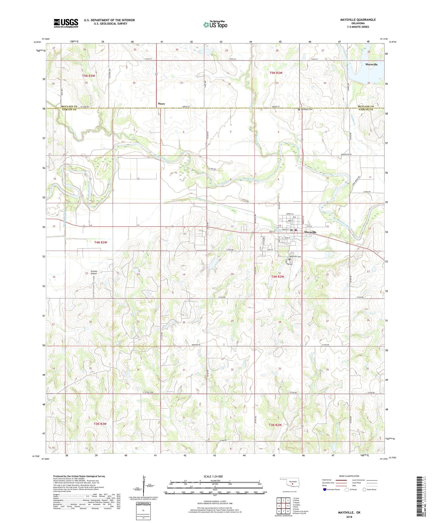 Maysville Oklahoma US Topo Map Image