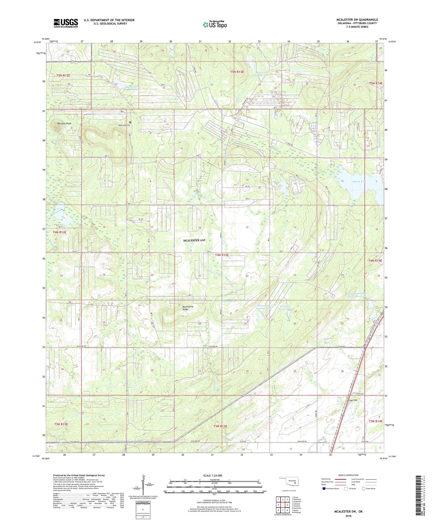 McAlester SW Oklahoma US Topo Map Image