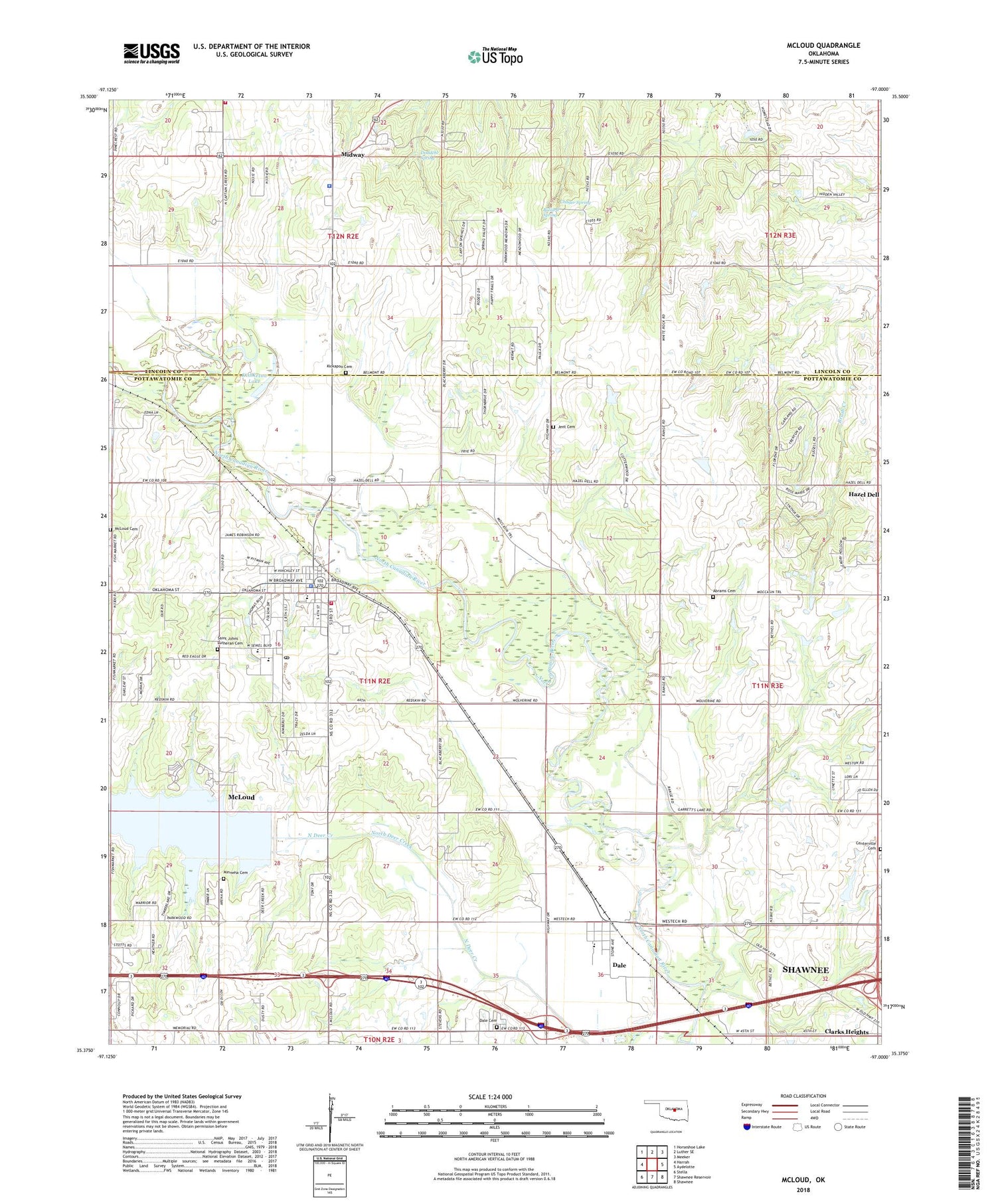 McLoud Oklahoma US Topo Map Image