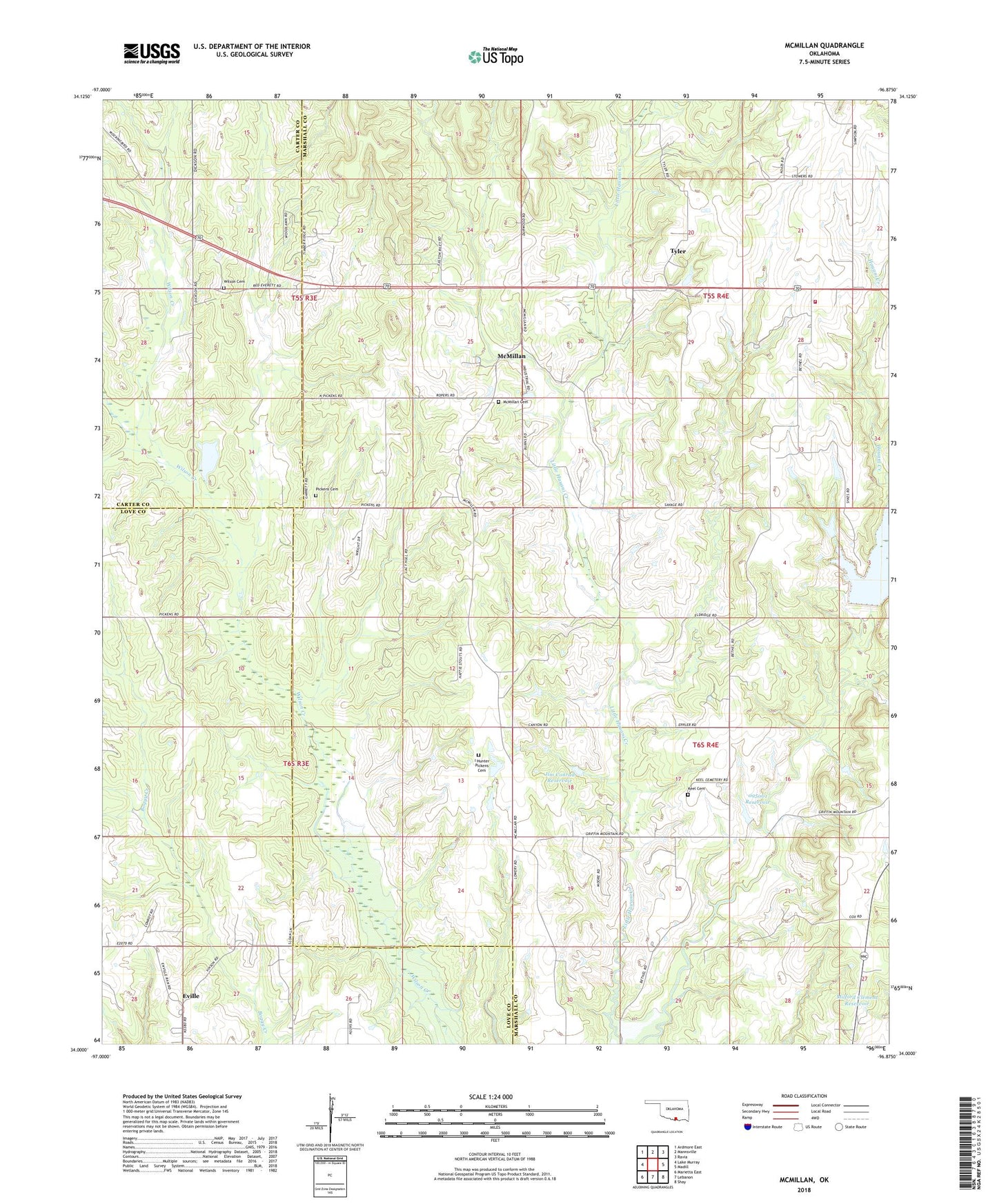 McMillan Oklahoma US Topo Map Image