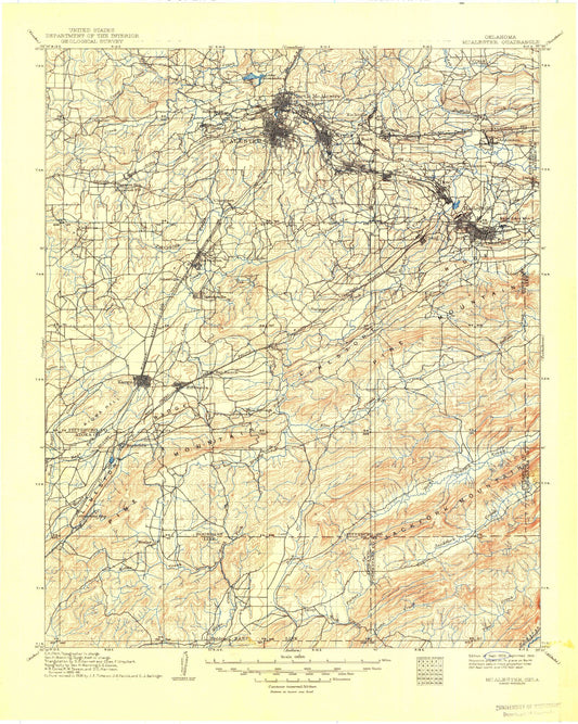 Historic 1909 McAlester Oklahoma 30'x30' Topo Map Image