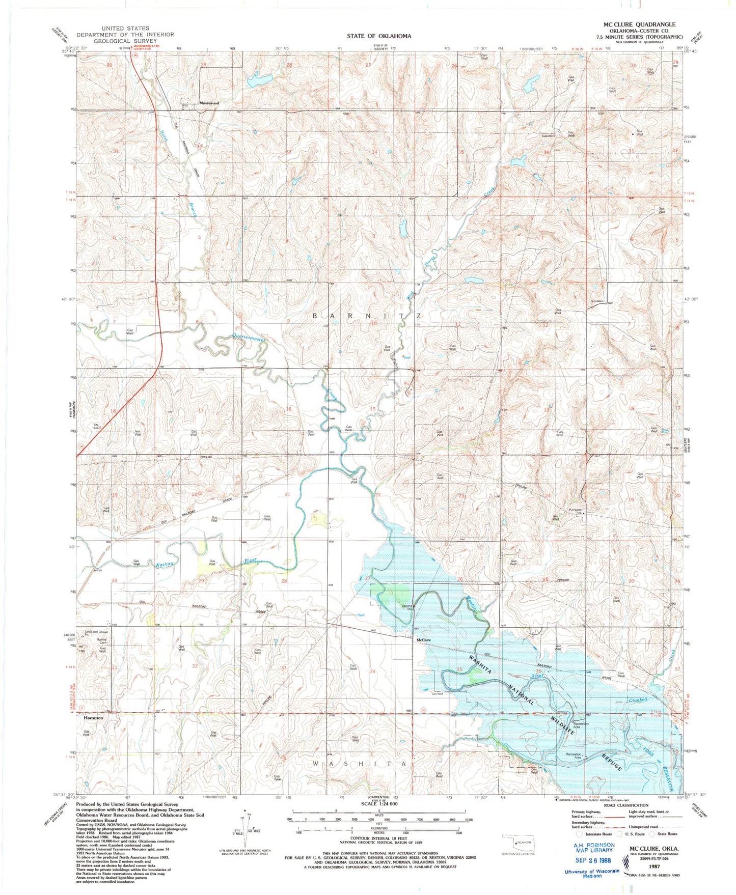 Classic USGS McClure Oklahoma 7.5'x7.5' Topo Map Image