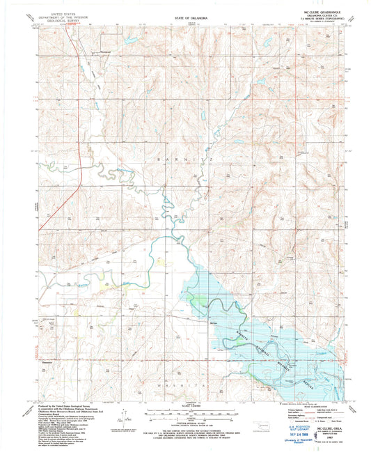 Classic USGS McClure Oklahoma 7.5'x7.5' Topo Map Image