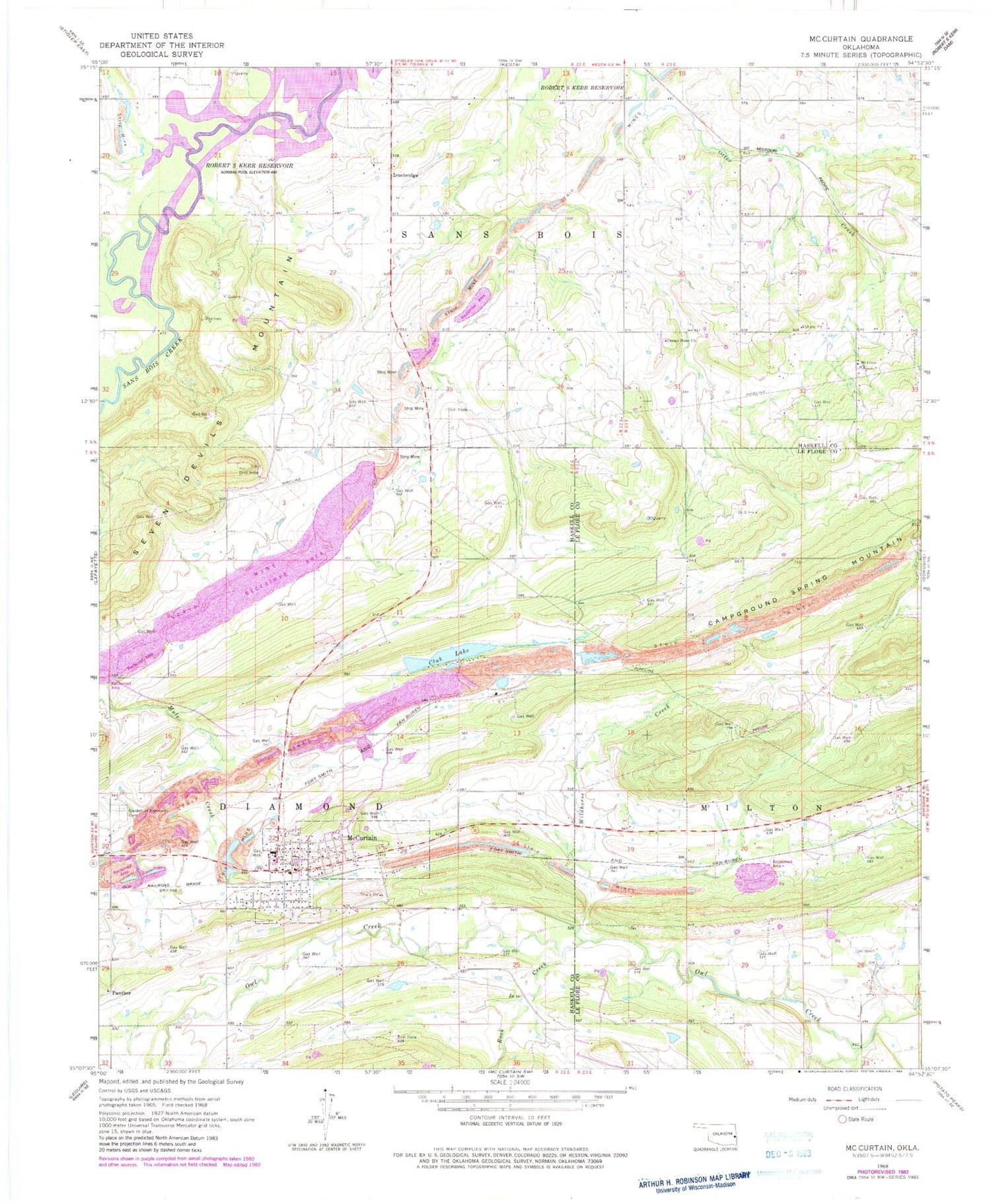 Classic USGS McCurtain Oklahoma 7.5'x7.5' Topo Map Image