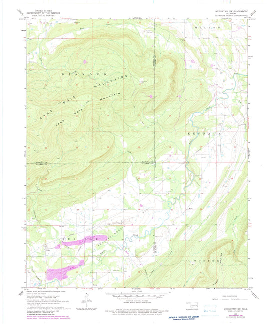 Classic USGS McCurtain SW Oklahoma 7.5'x7.5' Topo Map Image