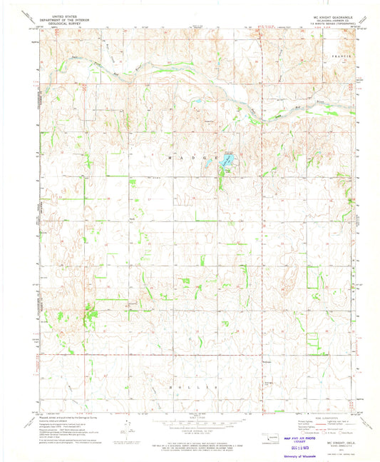 Classic USGS McKnight Oklahoma 7.5'x7.5' Topo Map Image