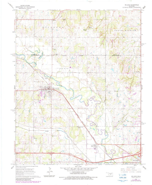 Classic USGS McLoud Oklahoma 7.5'x7.5' Topo Map Image