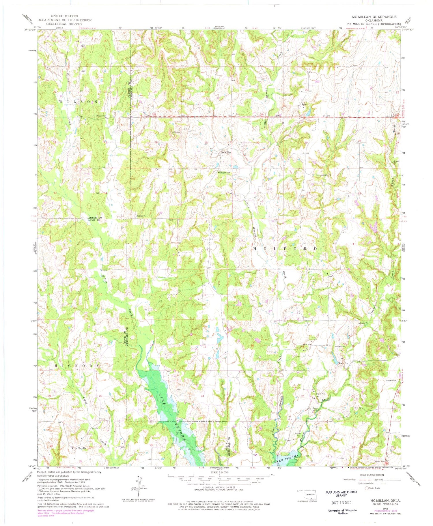 Classic USGS McMillan Oklahoma 7.5'x7.5' Topo Map Image