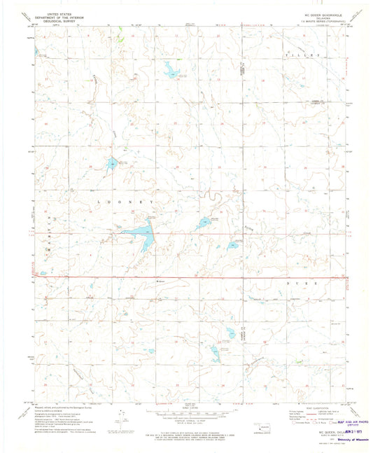 Classic USGS McQueen Oklahoma 7.5'x7.5' Topo Map Image