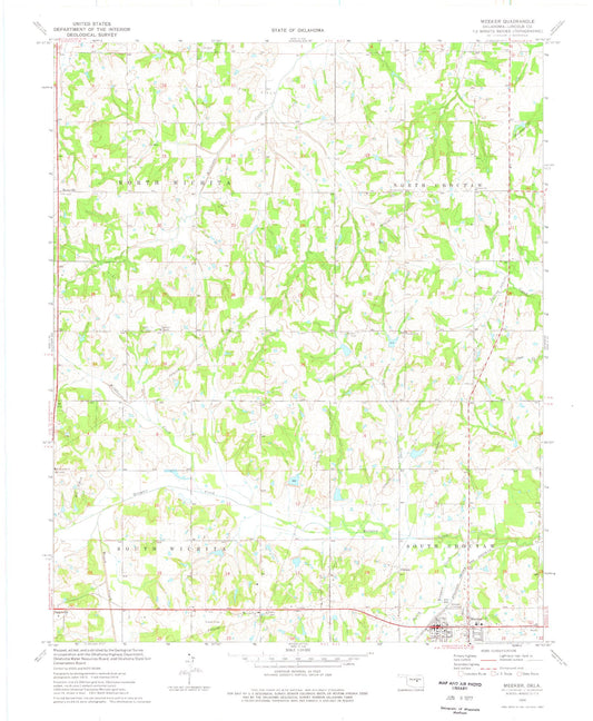 Classic USGS Meeker Oklahoma 7.5'x7.5' Topo Map Image